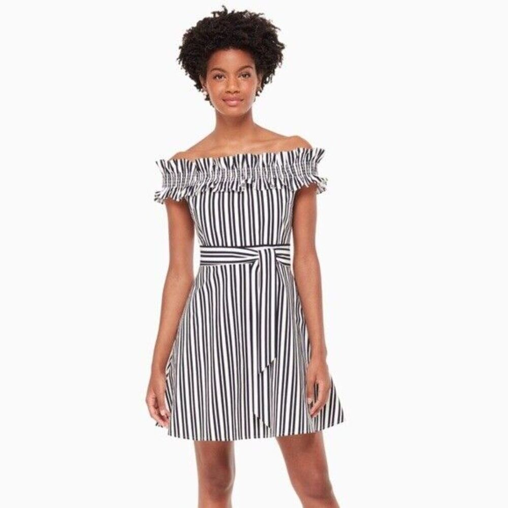 Kate Spade Candy Stripe Off The Shoulder Mini Dress Size 6 Pre-Owned Fit Flare